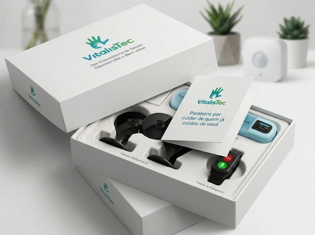 Box VitalisTec com pulseira, dispenser e câmera
